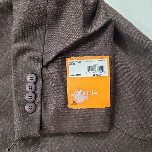 Tallia‎ Slim-Fit Brown Mix Sport Coat Mens 48R 48 Valmonte Elbow Patches - Picture 7 of 8